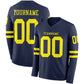 Custom Navy Light Yellow Long Sleeve Authentic Football Jersey