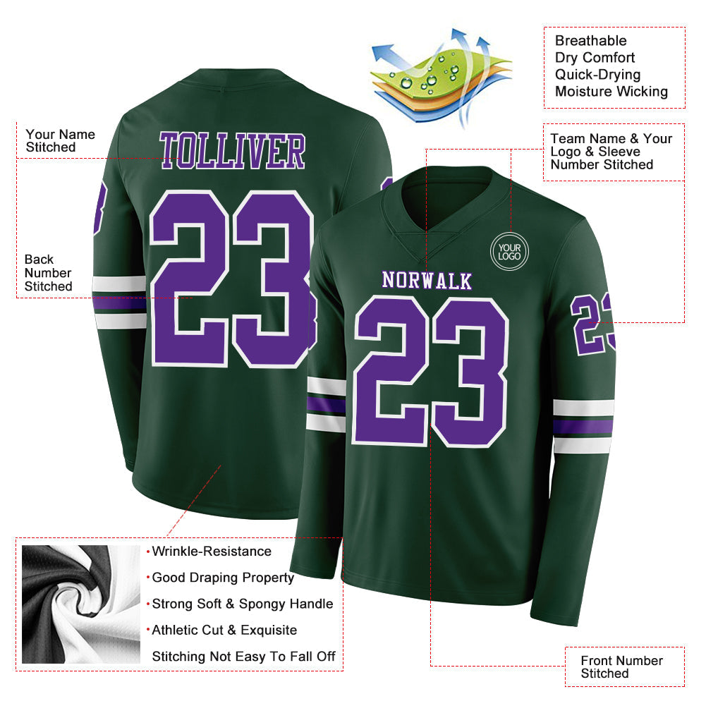 Custom Green Purple-White Long Sleeve Authentic Football Jersey Limited