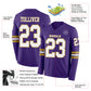 Custom Purple White-Old Gold Long Sleeve Authentic Football Jersey Limited