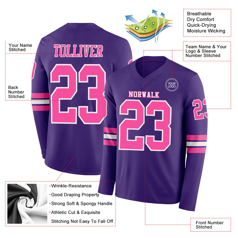 Custom Purple Pink-White Long Sleeve Authentic Football Jersey Limited
