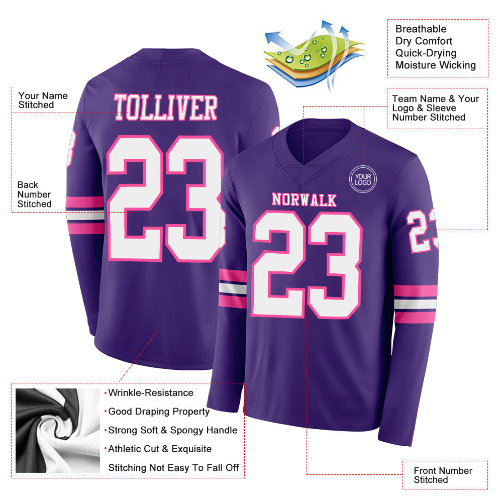 Custom Purple White-Pink Long Sleeve Authentic Football Jersey Limited