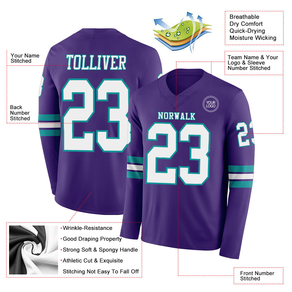 Custom Purple White-Teal Long Sleeve Authentic Football Jersey Limited