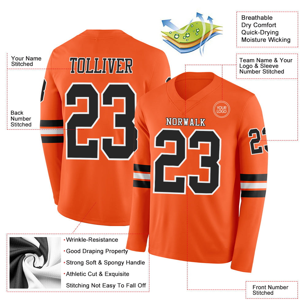 Custom Orange Black-White Long Sleeve Authentic Football Jersey Limited