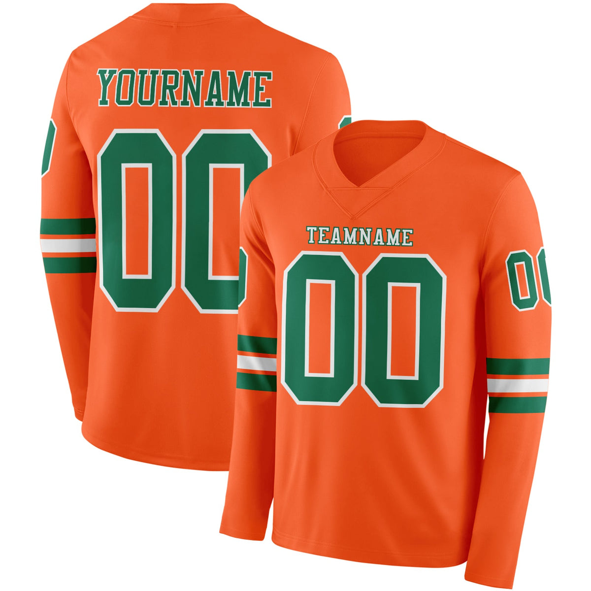 Custom Orange Kelly Green-White Long Sleeve Authentic Football Jersey
