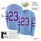 Custom Light Blue Purple-White Long Sleeve Authentic Football Jersey Limited