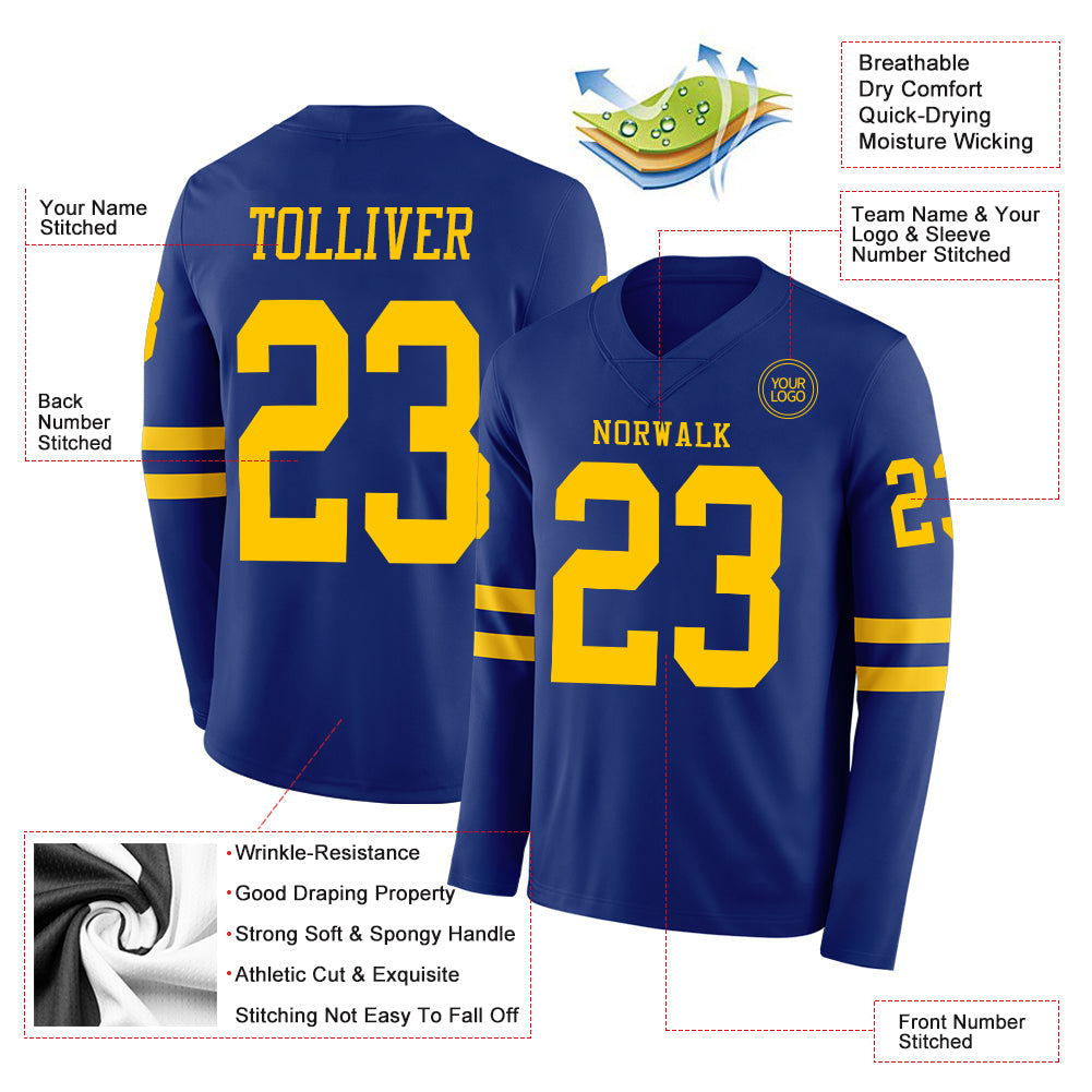 Custom Royal Yellow Long Sleeve Authentic Football Jersey Limited