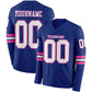 Custom Royal White-Pink Long Sleeve Authentic Football Jersey