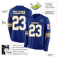 Custom Royal White-Old Gold Long Sleeve Authentic Football Jersey Limited