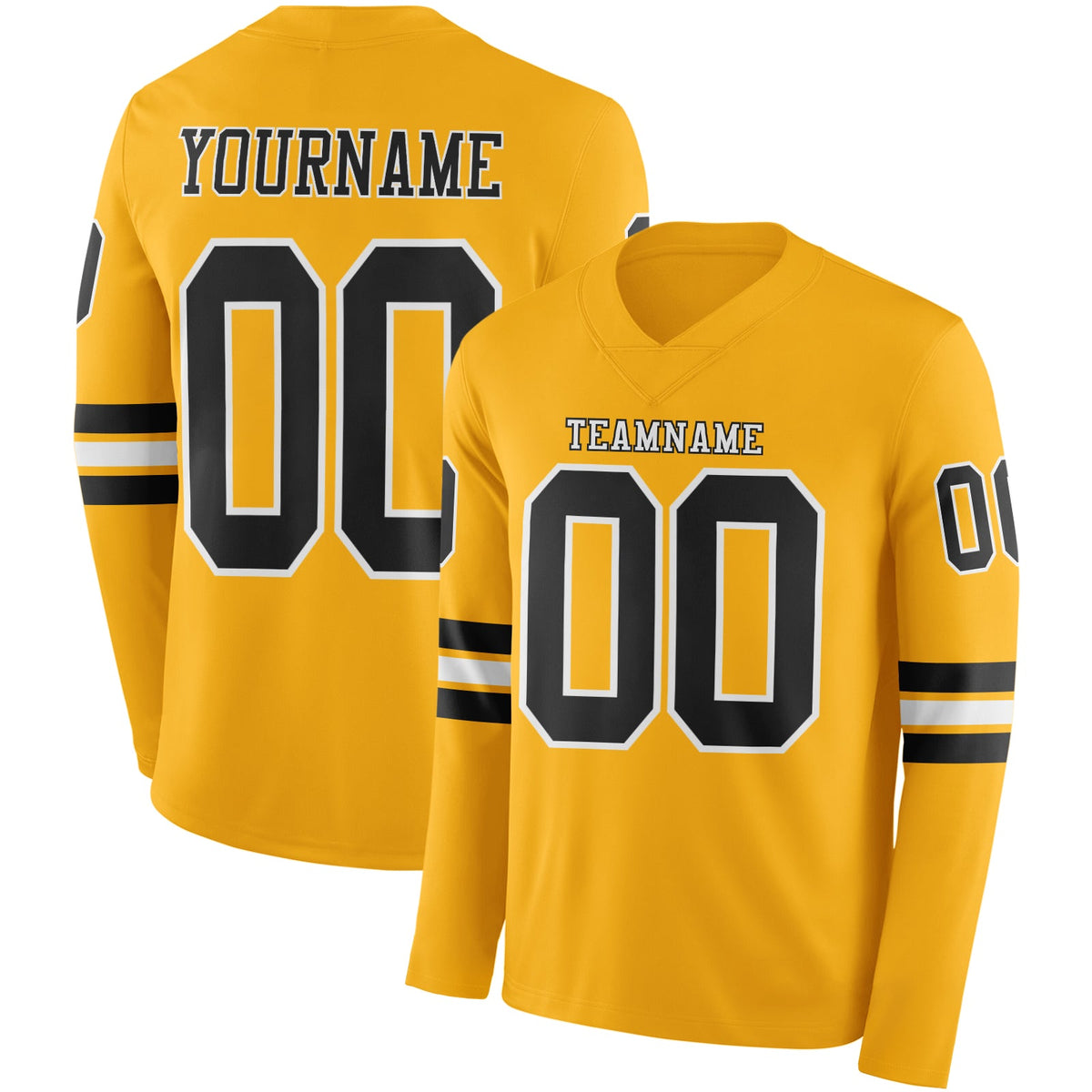 Custom Gold Black-White Long Sleeve Authentic Football Jersey