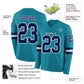 Custom Teal Navy-White Long Sleeve Authentic Football Jersey Limited