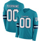 Custom Teal White-Navy Long Sleeve Authentic Football Jersey