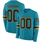 Custom Teal Black-Old Gold Long Sleeve Authentic Football Jersey