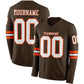 Custom Brwon White-Orange Long Sleeve Authentic Football Jersey
