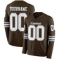 Custom Brwon White-Gray Long Sleeve Authentic Football Jersey