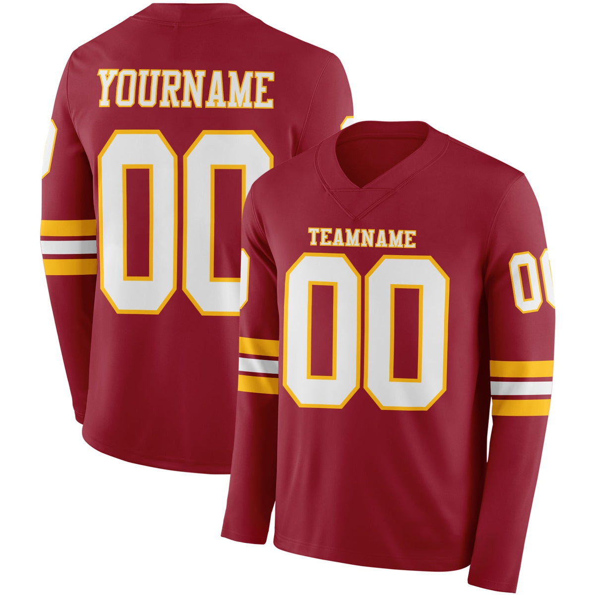 Custom Cardinal White-Gold Long Sleeve Authentic Football Jersey