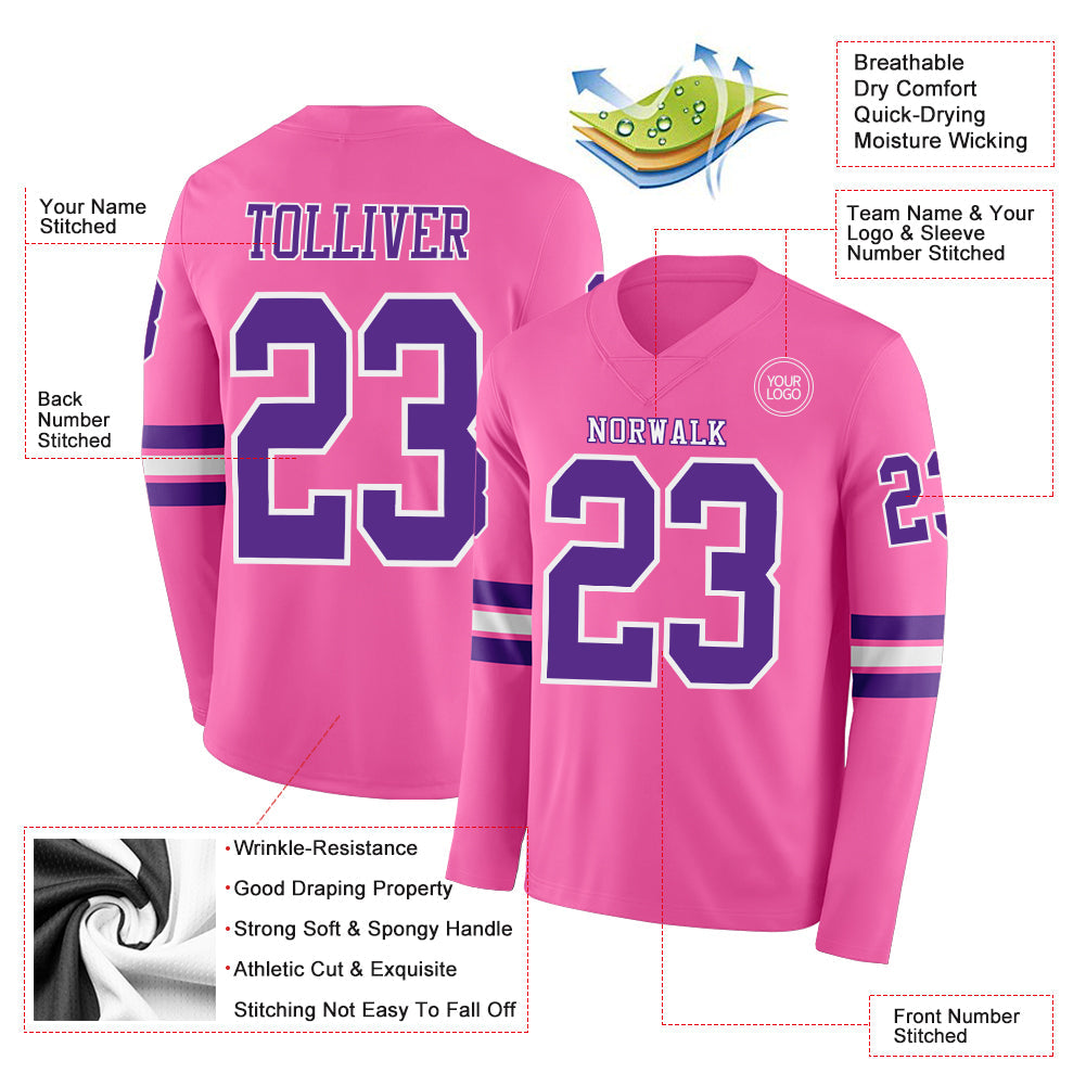 Custom Pink Purple-White Long Sleeve Authentic Football Jersey Limited