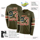 Custom Olive Vintage Usa Flag Cream-Red Long Sleeve Salute To Service Authentic Football Jersey Limited