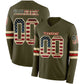 Custom Olive Vintage Usa Flag Cream-Red Long Sleeve Salute To Service Authentic Football Jersey