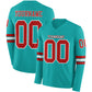Custom Aqua Red-White Long Sleeve Authentic Football Jersey