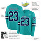 Custom Aqua Navy-White Long Sleeve Authentic Football Jersey Limited