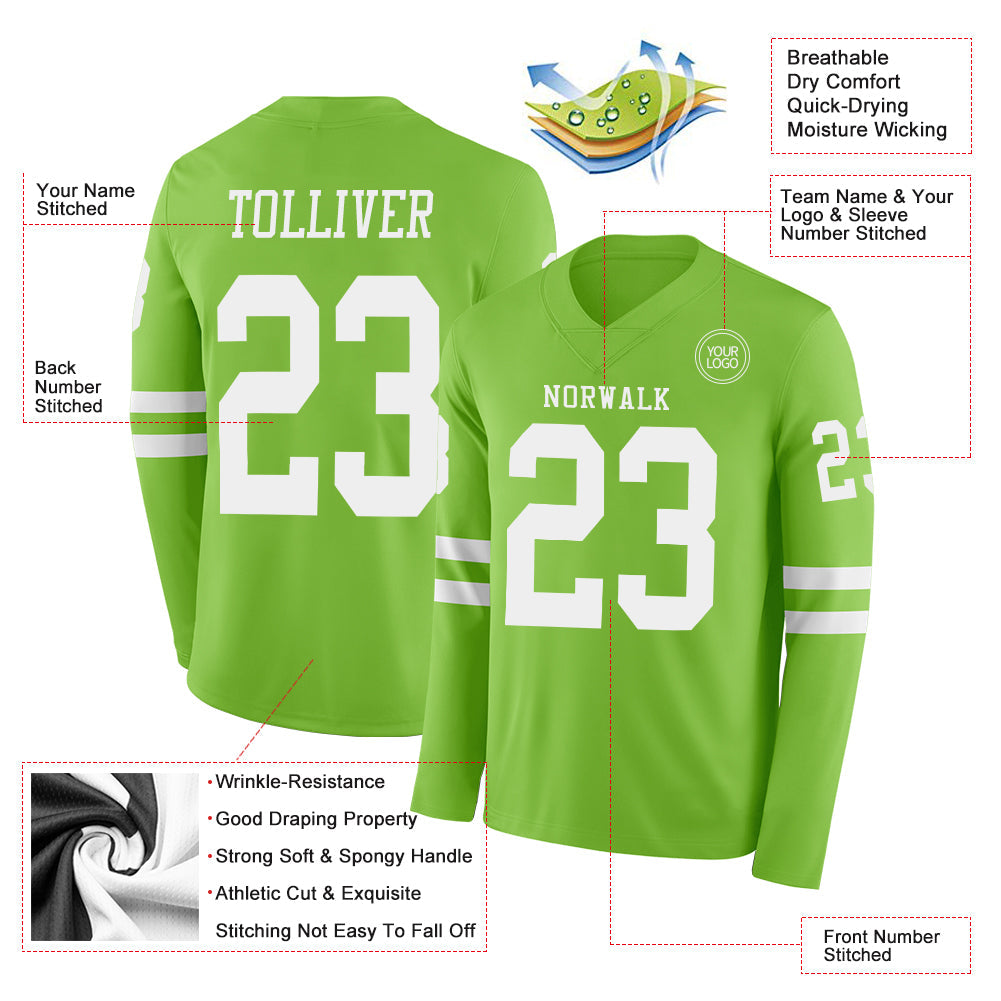 Custom Neon Green White Long Sleeve Authentic Football Jersey Limited