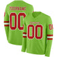 Custom Neon Green Red-White Long Sleeve Authentic Football Jersey