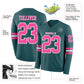 Custom Midnight Green Pink-White Long Sleeve Authentic Football Jersey Limited