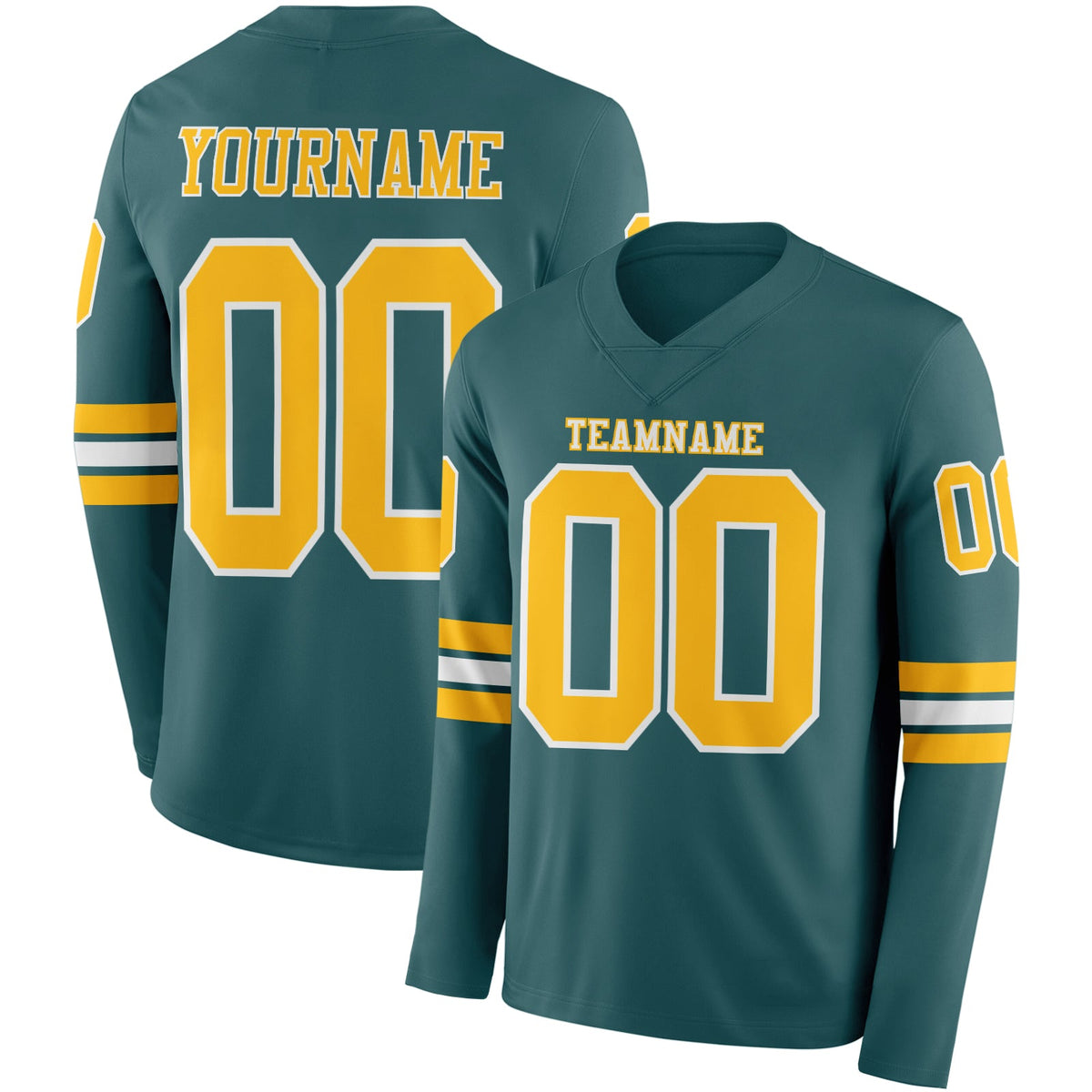 Custom Midnight Green Gold-White Long Sleeve Authentic Football Jersey