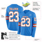 Custom Powder Blue White-Orange Long Sleeve Authentic Football Jersey Limited