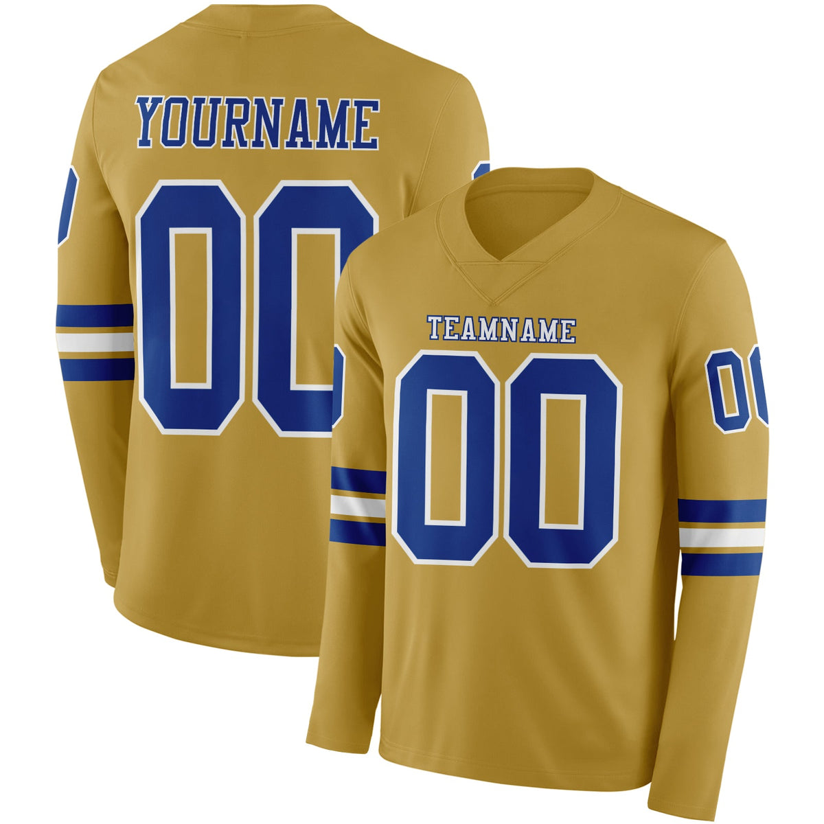 Custom Old Gold Royal-White Long Sleeve Authentic Football Jersey