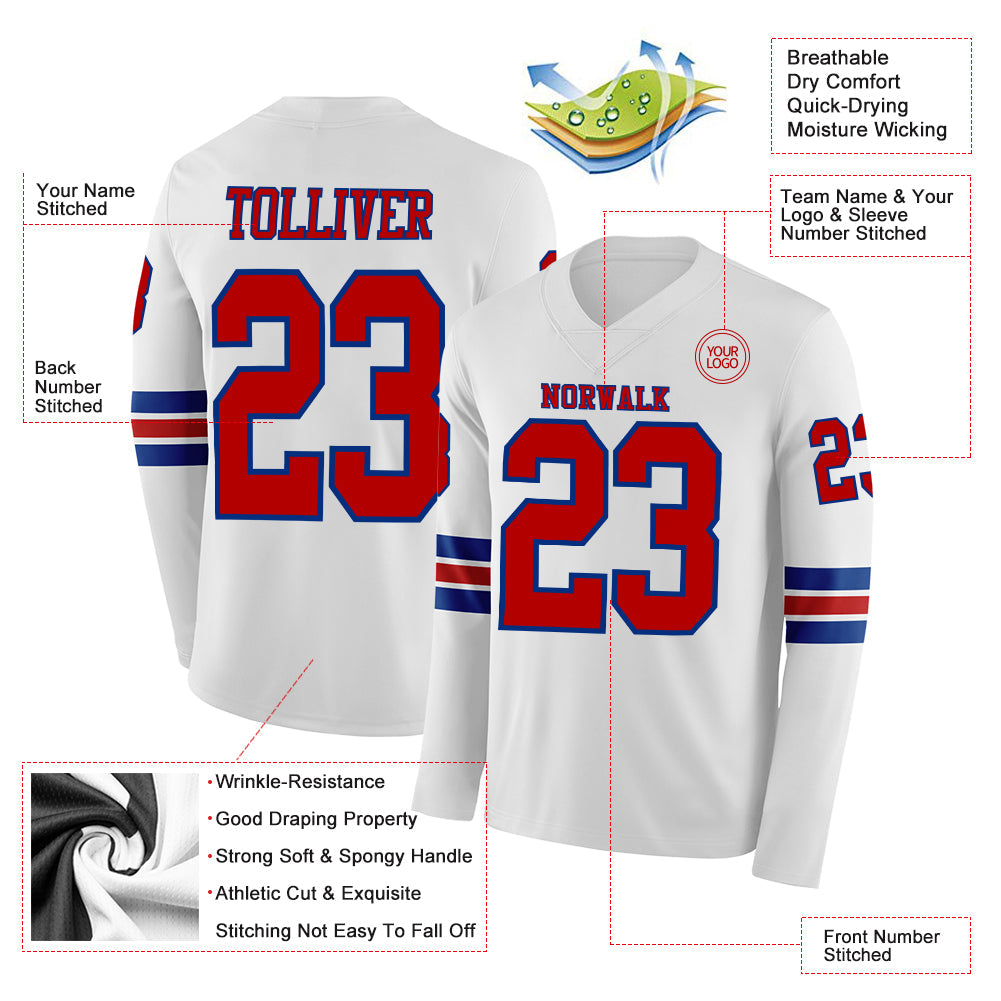 Custom White Red-Royal Long Sleeve Authentic Football Jersey Limited