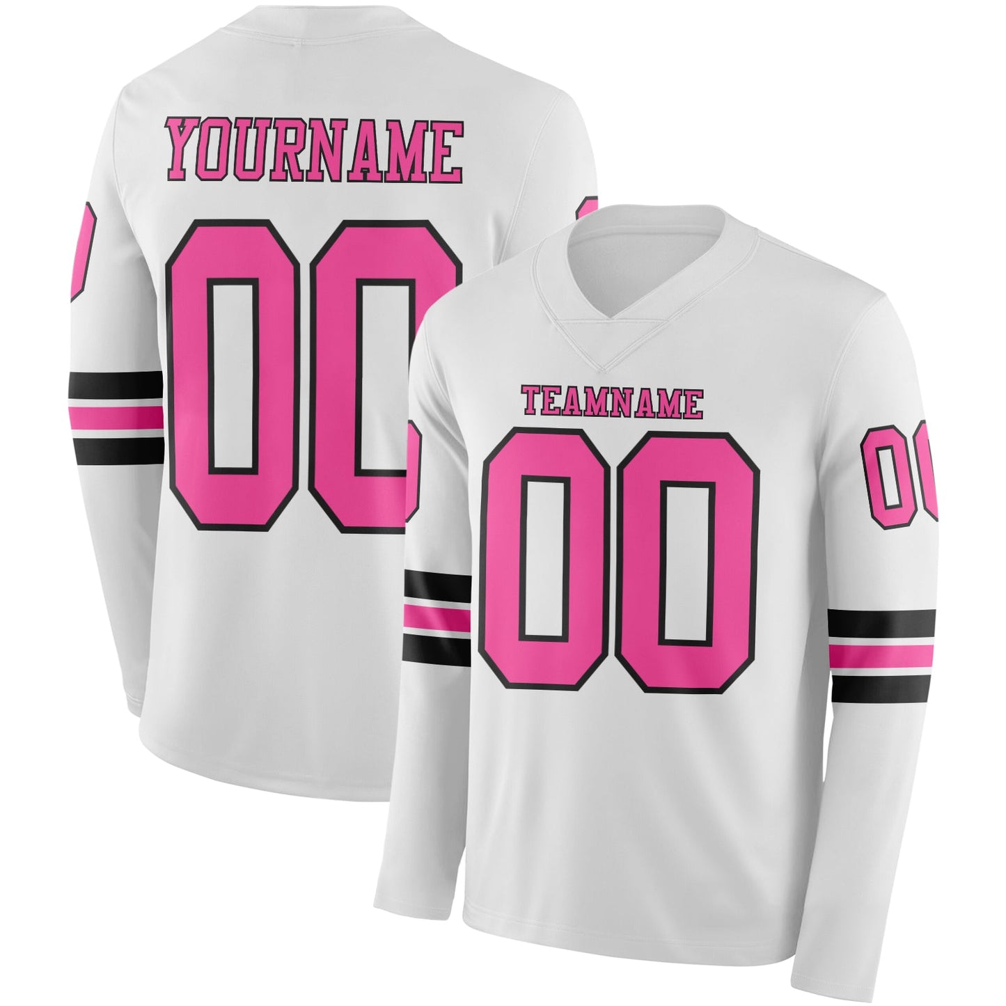Custom White Pink-Black Long Sleeve Authentic Football Jersey