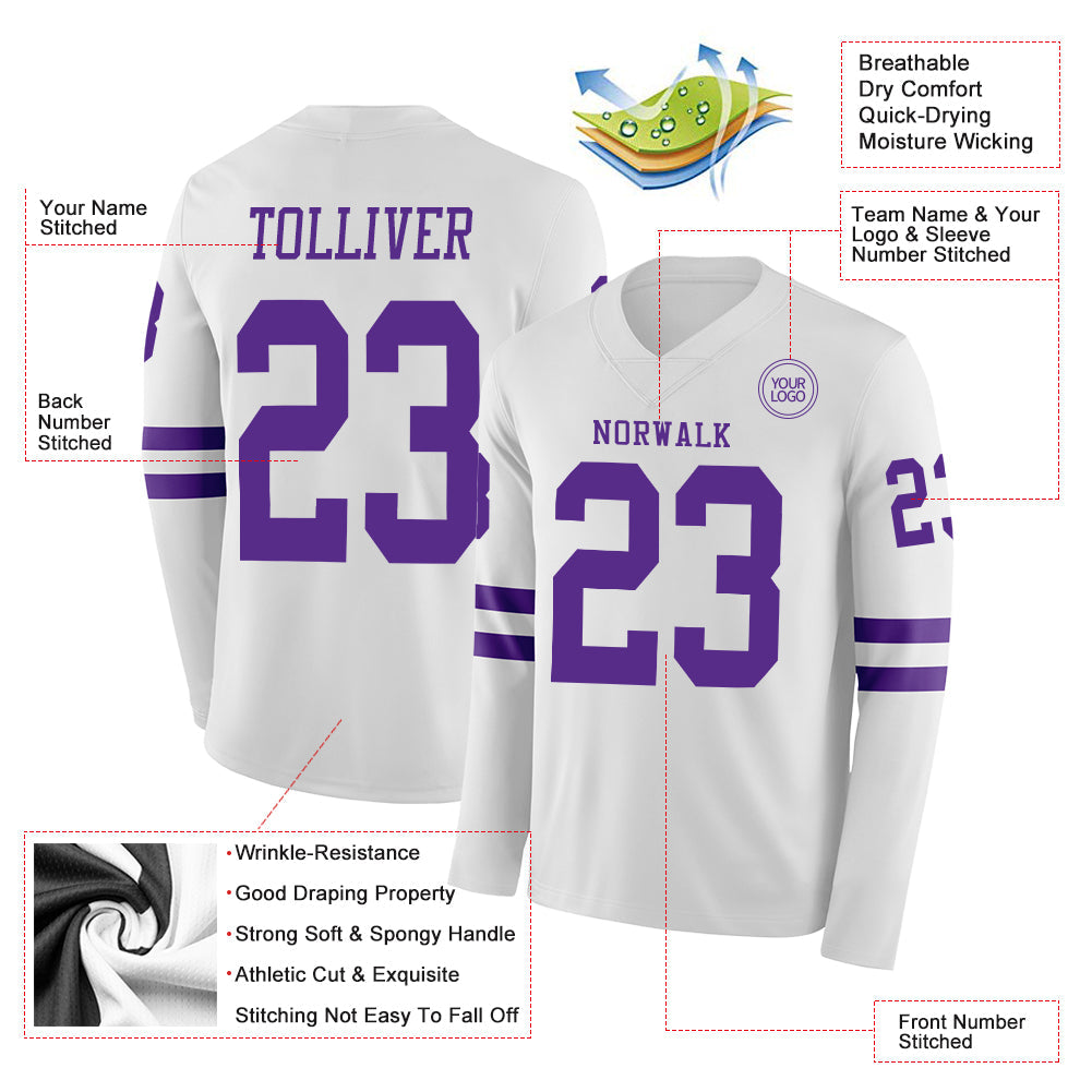 Custom White Purple Long Sleeve Authentic Football Jersey Limited