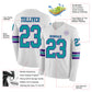 Custom White Teal-Purple Long Sleeve Authentic Football Jersey Limited
