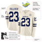 Custom Cream Navy Long Sleeve Authentic Football Jersey Limited