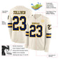 Custom Cream Navy-Gold Long Sleeve Authentic Football Jersey Limited