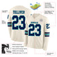 Custom Cream Navy-Teal Long Sleeve Authentic Football Jersey Limited