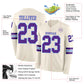 Custom Cream Purple-Light Blue Long Sleeve Authentic Football Jersey Limited