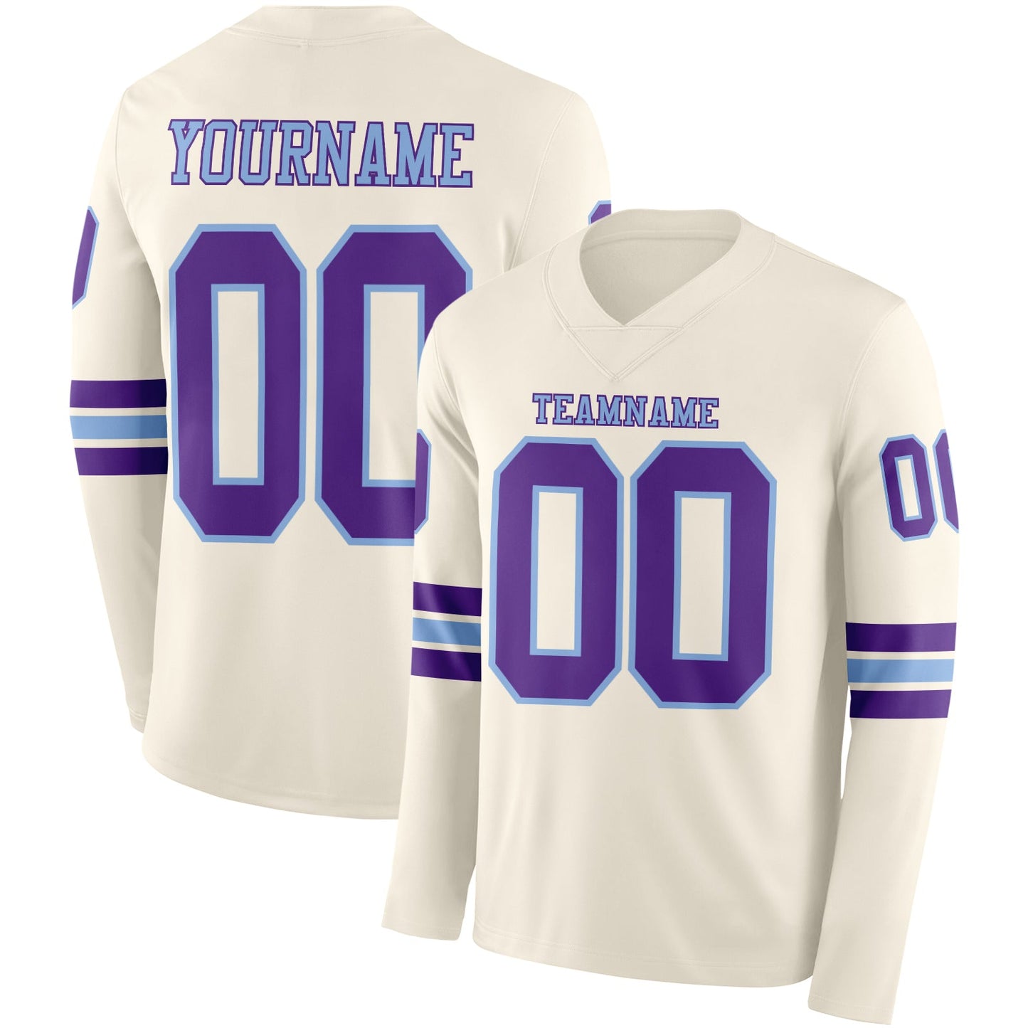 Custom Cream Purple-Light Blue Long Sleeve Authentic Football Jersey