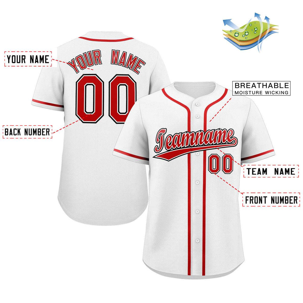 Custom White Red-Black Classic Style Authentic Baseball Jersey Limited