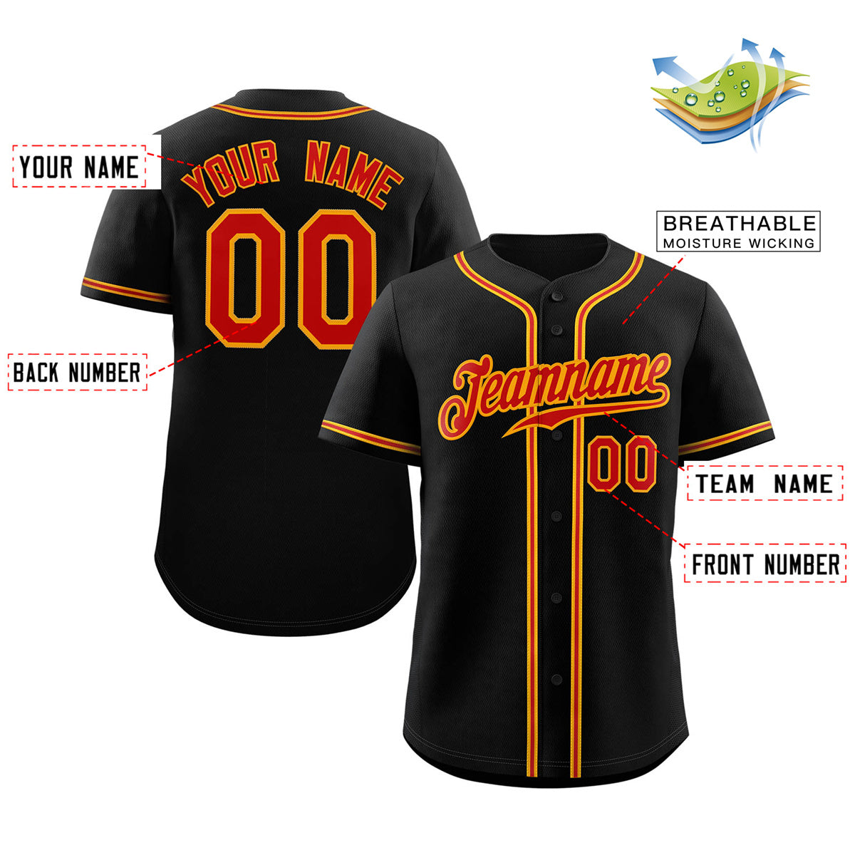 Custom Black Red-Orange Classic Style Authentic Baseball Jersey Limited