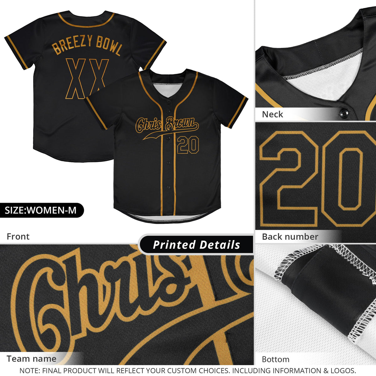 Custom Black Old Gold Classic Style Authentic Baseball Jersey Limited