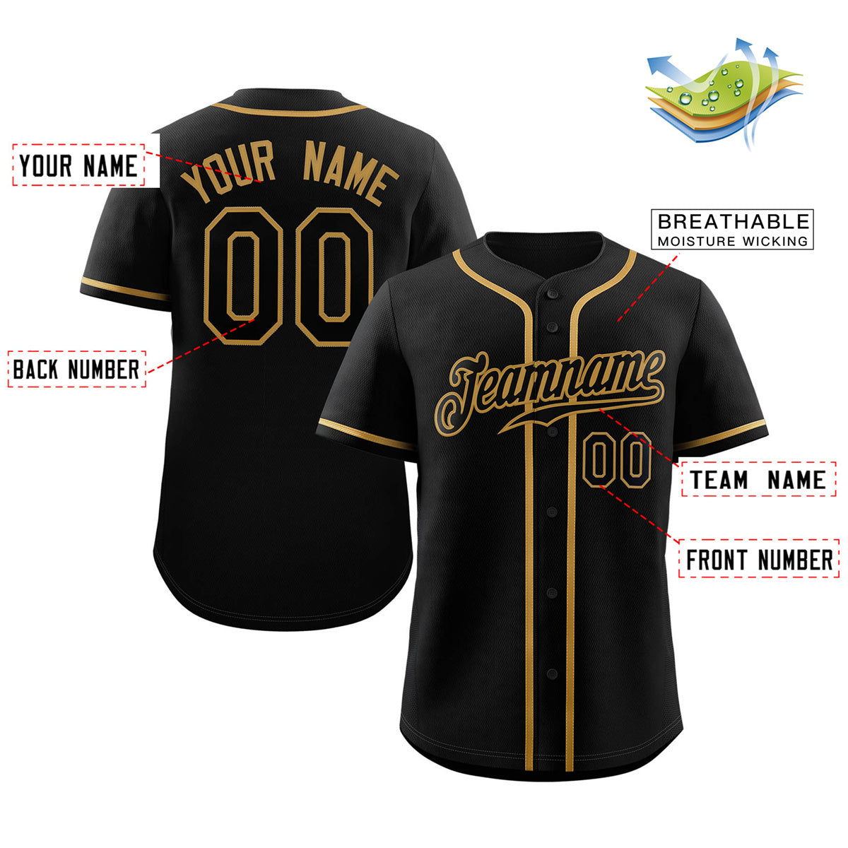 Custom Black Old Gold Classic Style Authentic Baseball Jersey Limited