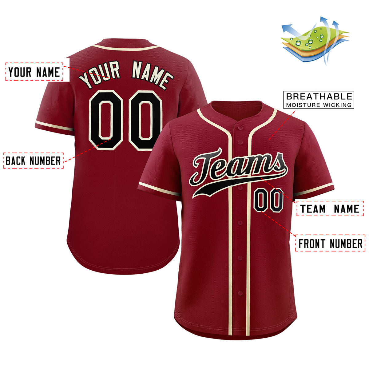 Custom Crimson Black-Cream Classic Style Authentic Baseball Jersey Limited