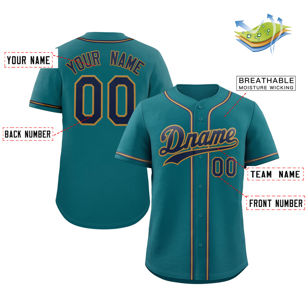 Custom Aqua Royal-Old Gold Classic Style Authentic Baseball Jersey Limited
