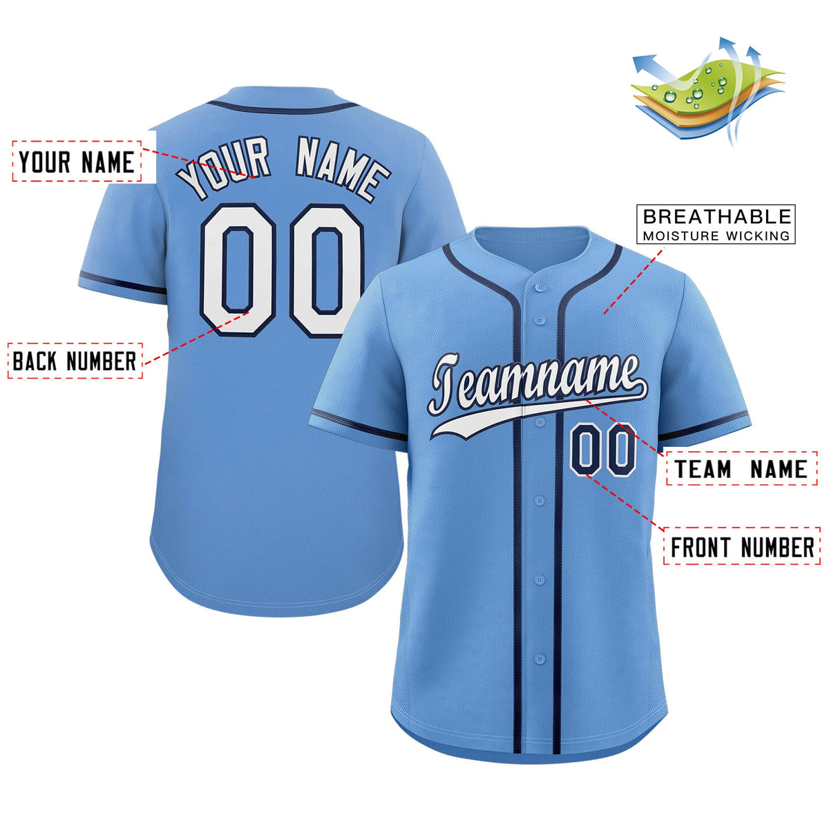 Custom Light Blue White-Navy Classic Style Authentic Baseball Jersey Limited
