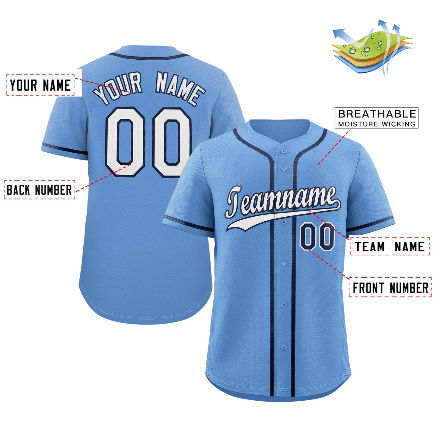Custom Light Blue White-Navy Classic Style Authentic Baseball Jersey Limited