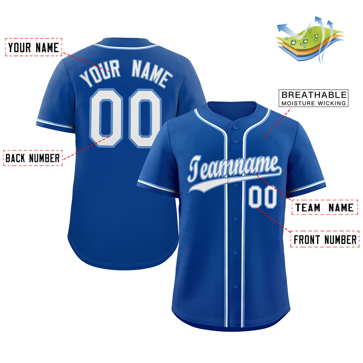 Custom Royal White-Powder Blue Classic Style Authentic Baseball Jersey Limited