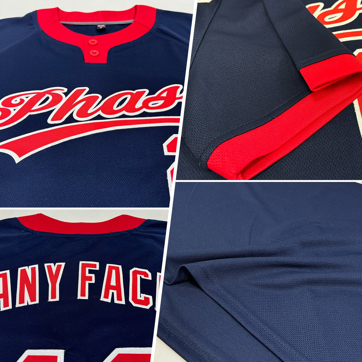 Custom Navy Red-White Two-Button Unisex Softball Jersey Limited
