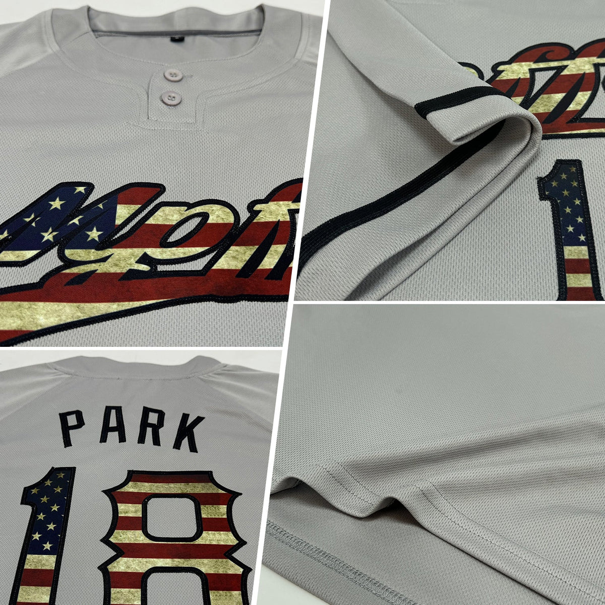 Custom Gray Vintage USA Flag-Black Two-Button Unisex Softball Jersey Limited